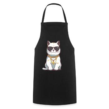 Cool cat with sunglasses and gold chain - Cooking Apron - black - Front - AI Model Male 185 dark (185cm)