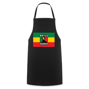 REGGAE RASTA FLAGGE - SELASSIE I - JAH RASTAFARI - Kochschürze - Schwarz - Vorne - AI Model Male 185 dark (185cm)