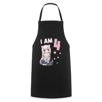 4 ans Fille Anime Kawaii Cat 4ème anniversaire - Tablier de cuisine - noir - Devant - AI Model Male 185 dark (185cm)