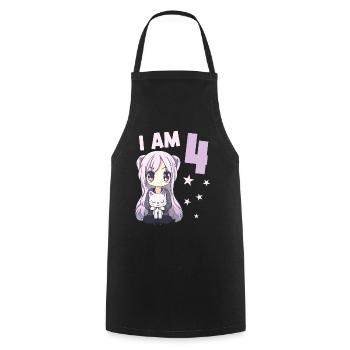 4 ans Fille Anime Kawaii Cat 4ème anniversaire - Tablier de cuisine - noir - Devant - AI Model Male 185 dark (185cm)