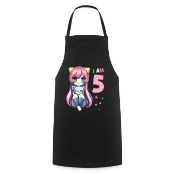 5 Years Girl Anime Kawaii Cat 5th Birthday - Cooking Apron - black - Front - AI Model Male 185 dark (185cm)