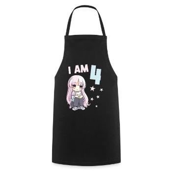 4 ans Fille Anime Kawaii Cat 4ème anniversaire - Tablier de cuisine - noir - Devant - AI Model Male 185 dark (185cm)