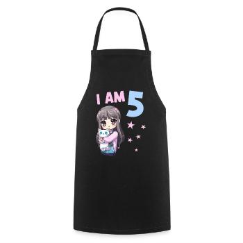 5 Years Girl Anime Kawaii Cat 5th Birthday - Cooking Apron - black - Front - AI Model Male 185 dark (185cm)