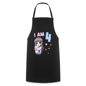 4 ans Fille Anime Kawaii Cat 4ème anniversaire - Tablier de cuisine - noir - Devant - AI Model Male 185 dark (185cm)