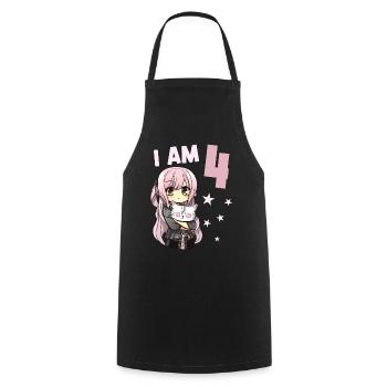 4 ans Fille Anime Kawaii Cat 4ème anniversaire - Tablier de cuisine - noir - Devant - AI Model Male 185 dark (185cm)