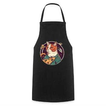 chat avec des tranches de pizza - Tablier de cuisine - noir - Devant - AI Model Male 185 dark (185cm)