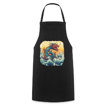 Asiatisch Drache Anime Japanisch Meer Wellen - Kochschürze - Schwarz - Vorne - AI Model Male 185 dark (185cm)