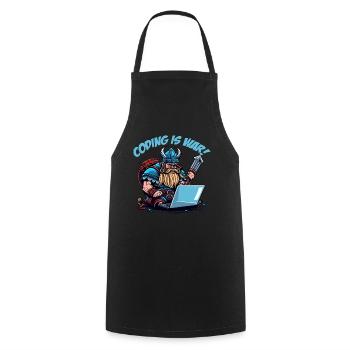 "Coding is war" Vikings - Cooking Apron - black - Front - AI Model Male 185 dark (185cm)