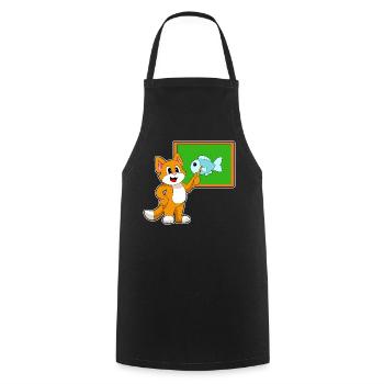 Cat Teacher Pointing Stick School - Cooking Apron - black - Front - AI Model Male 185 dark (185cm)