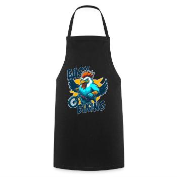 Coq avec vélo et lettrage - Tablier de cuisine - noir - Devant - AI Model Male 185 dark (185cm)