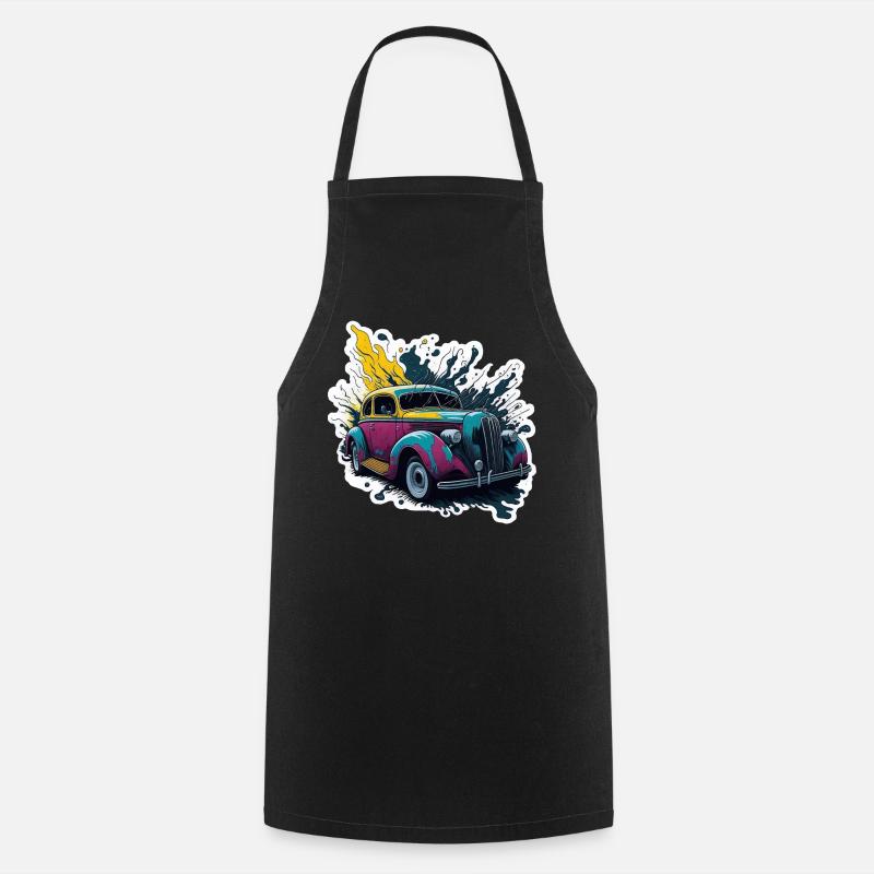 Colored vintage car splash - Cooking Apron - black