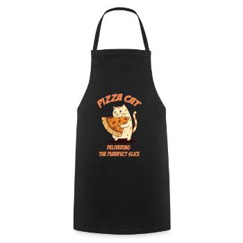 Katze trägt Pizzastück - Kochschürze - Schwarz - Vorne - AI Model Male 185 dark (185cm)