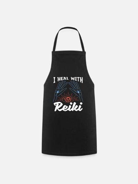Reiki I Heal With Reiki Meditation Energy Healing - Cooking Apron - black