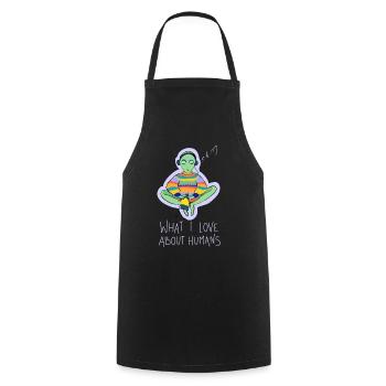Ce que j’aime dans la conspiration des humains - Tablier de cuisine - noir - Devant - AI Model Male 185 dark (185cm)