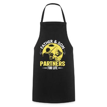 Père et fils - partenaires pour la vie - Tablier de cuisine - noir - Devant - AI Model Male 185 dark (185cm)