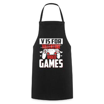 V est pour les jeux vidéo - Valentine - Tablier de cuisine - noir - Devant - AI Model Male 185 dark (185cm)