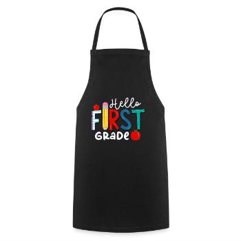 Hello 1st Grade Back To School First Day - Cooking Apron - black - Front - AI Model Male 185 dark (185cm)