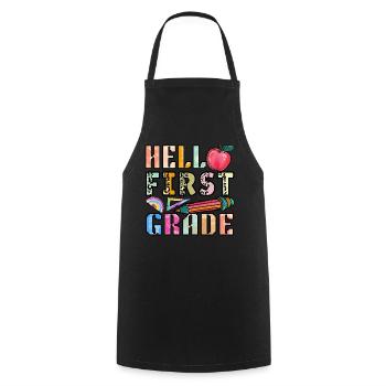 Hello 1st Grade Back To School First Day - Cooking Apron - black - Front - AI Model Male 185 dark (185cm)