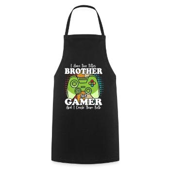 Ich habe zwei Titel: Brother und Gamer und I Crush - Kochschürze - Schwarz - Vorne - AI Model Male 185 dark (185cm)