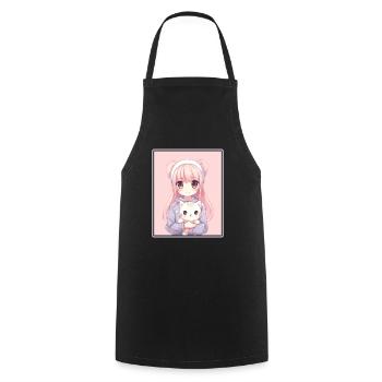 Kawaii Girl Anime Manga Girl Cat - Cooking Apron - black - Front - AI Model Male 185 dark (185cm)