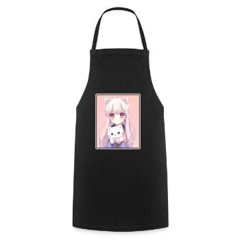 Kawaii Girl Anime Manga Girl Cat - Cooking Apron - black - Front - AI Model Male 185 dark (185cm)