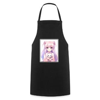 Kawaii Girl Anime Manga Girl Cat - Cooking Apron - black - Front - AI Model Male 185 dark (185cm)