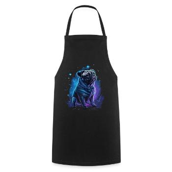 Pug dog with mystical aura and starry sky - Cooking Apron - black - Front - AI Model Male 185 dark (185cm)