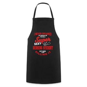 Drôle d’étudiante infirmière qui - Tablier de cuisine - noir - Devant - AI Model Male 185 dark (185cm)