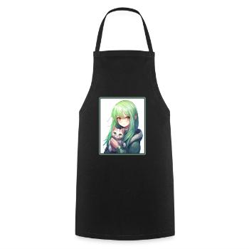 Kawaii Girl Anime Manga Girl Cat - Cooking Apron - black - Front - AI Model Male 185 dark (185cm)