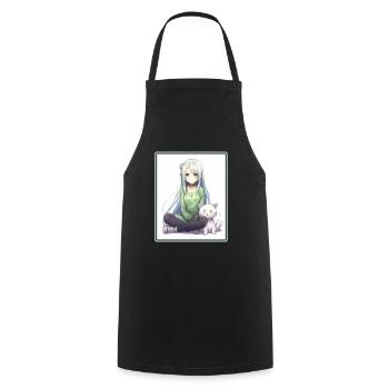 Kawaii Girl Anime Manga Girl Cat - Cooking Apron - black - Front - AI Model Male 185 dark (185cm)