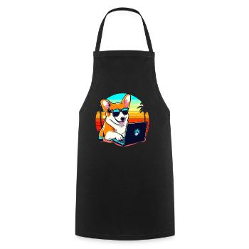 Cool Corgi Dog with Laptop and Sunset - Cooking Apron - black - Front - AI Model Male 185 dark (185cm)