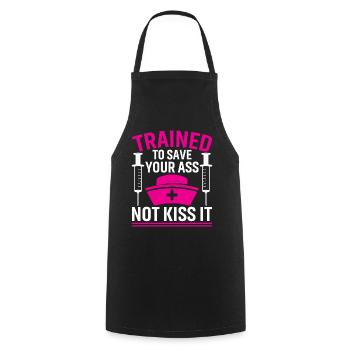 Trained to save your ass - Nursing - Cooking Apron - black - Front - AI Model Male 185 dark (185cm)