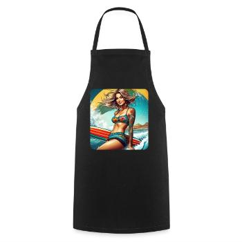 Surfeuse sexy fille sur la plage avec coucher de soleil - Tablier de cuisine - noir - Devant - AI Model Male 185 dark (185cm)
