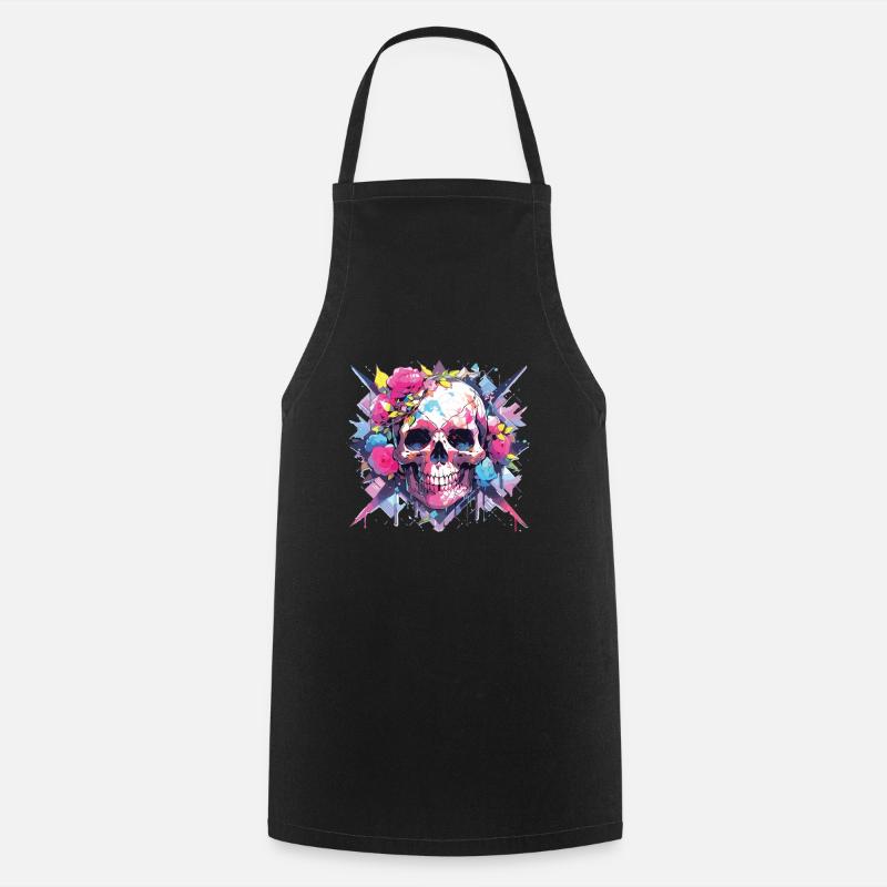 Skull Skull Skull Skeleton Bone - Cooking Apron - black