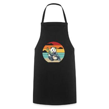 Retro Panda Bear Friend Ailuropoda Melanoleuca - Cooking Apron - black - Front - AI Model Male 185 dark (185cm)