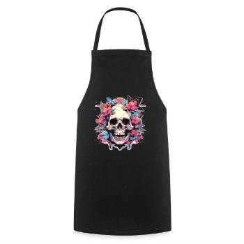 Totenkopf Skull Totenschädel Skelett Knochen - Kochschürze - Schwarz - Vorne - AI Model Male 185 dark (185cm)