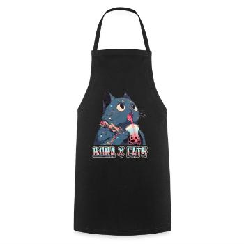 Boba and Cats Katze die Bubble Tee Mädchen Anime - Kochschürze - Schwarz - Vorne - AI Model Male 185 dark (185cm)