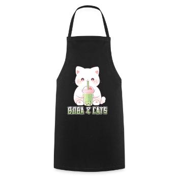 Boba and Cats Katze die Bubble Tee Mädchen Anime - Kochschürze - Schwarz - Vorne - AI Model Male 185 dark (185cm)