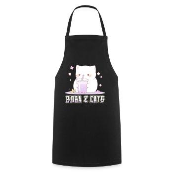 Boba and Cats Katze die Bubble Tee Mädchen Anime - Kochschürze - Schwarz - Vorne - AI Model Male 185 dark (185cm)