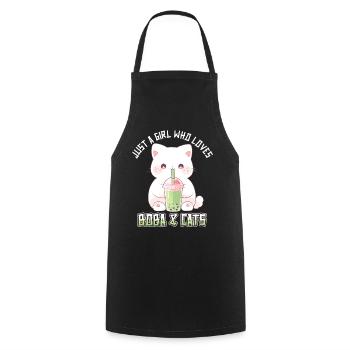 Anime Kawaii just a girl who loves Boba and Cats - Kochschürze - Schwarz - Vorne - AI Model Male 185 dark (185cm)