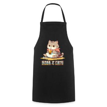 Boba and Cats Katze die Bubble Tee Mädchen Anime - Kochschürze - Schwarz - Vorne - AI Model Male 185 dark (185cm)