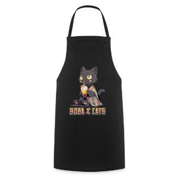 Boba and Cats Katze die Bubble Tee Mädchen Anime - Kochschürze - Schwarz - Vorne - AI Model Male 185 dark (185cm)