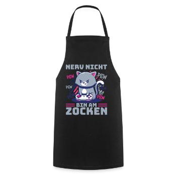 Gaming, Zocken, Videospiel, Grumpy Katze Gamer - Kochschürze - Schwarz - Vorne - AI Model Male 185 dark (185cm)