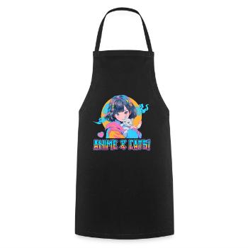 Anime and Cats Kawaii Girl Anime - Cooking Apron - black - Front - AI Model Male 185 dark (185cm)