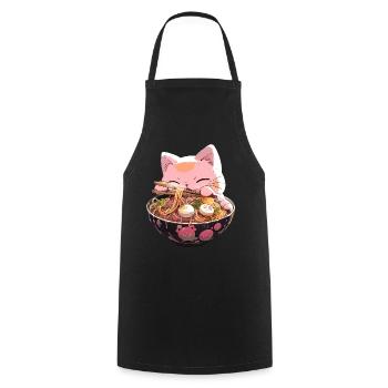 Anime Manga Kawaii Cat Eats Ramen Noodles - Cooking Apron - black - Front - AI Model Male 185 dark (185cm)