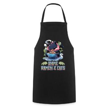 Anime Manga Kawaii Cat Eats Ramen Noodles - Cooking Apron - black - Front - AI Model Male 185 dark (185cm)