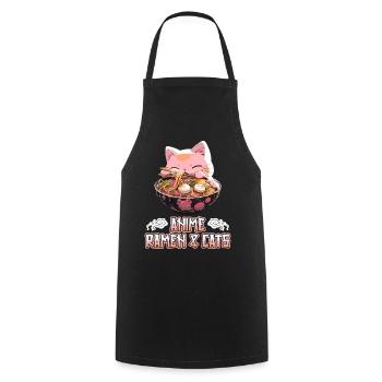 Anime Manga Kawaii Cat Eats Ramen Noodles - Cooking Apron - black - Front - AI Model Male 185 dark (185cm)
