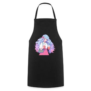 Anime and Boba Bubble Tea - Cooking Apron - black - Front - AI Model Male 185 dark (185cm)