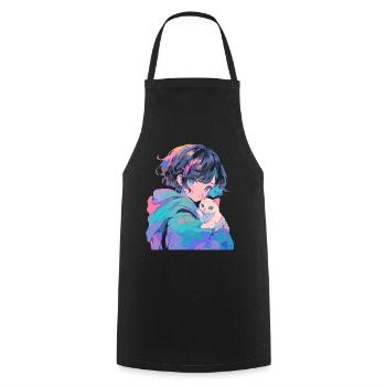 Anime and Cats Kawaii Girl Anime - Cooking Apron - black - Front - AI Model Male 185 dark (185cm)