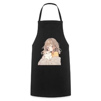 Anime and Cats Kawaii Girl Anime - Cooking Apron - black - Front - AI Model Male 185 dark (185cm)
